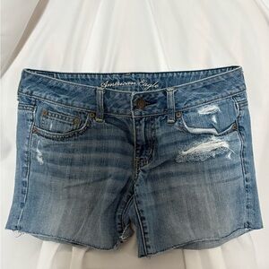 American Eagle Outfitters Distressed Medium Blue Denim Shorts